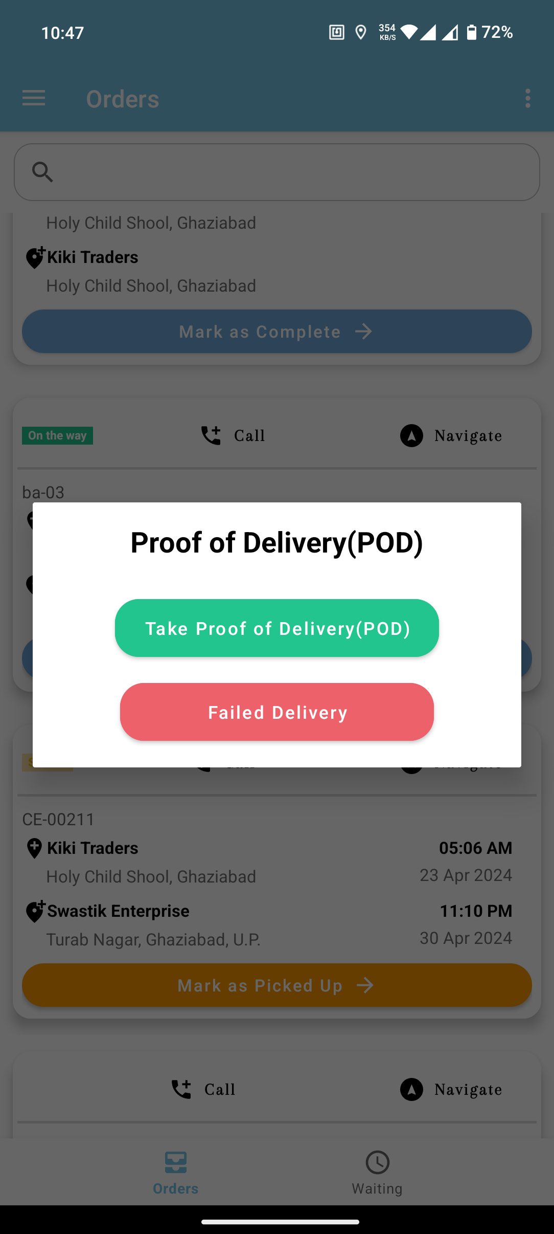 Failed Delivery Documentation